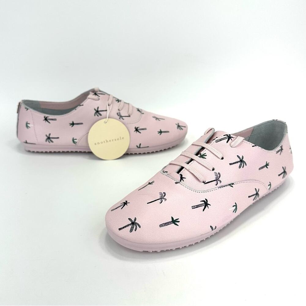 Anothersole Women Flats/Sneakers Sz 8 Pink Leather Palm Tree Print Cushioned New